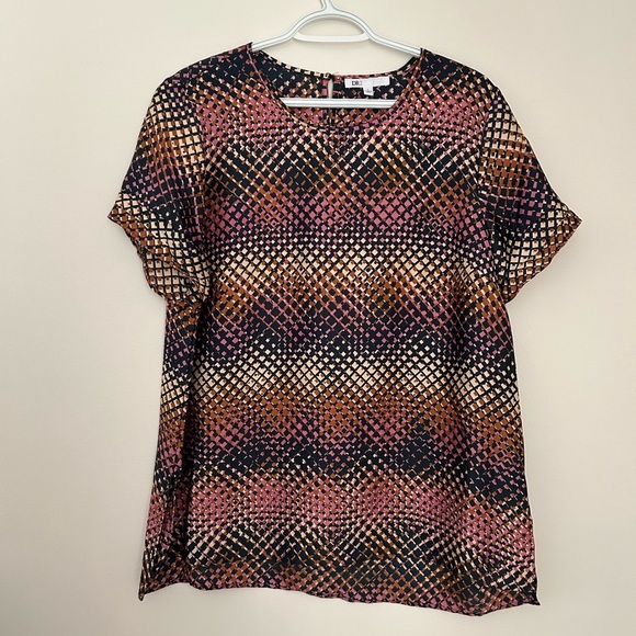 DR2 Brown and Black Boxy Short Sleeve Blouse - Picture 1 of 5